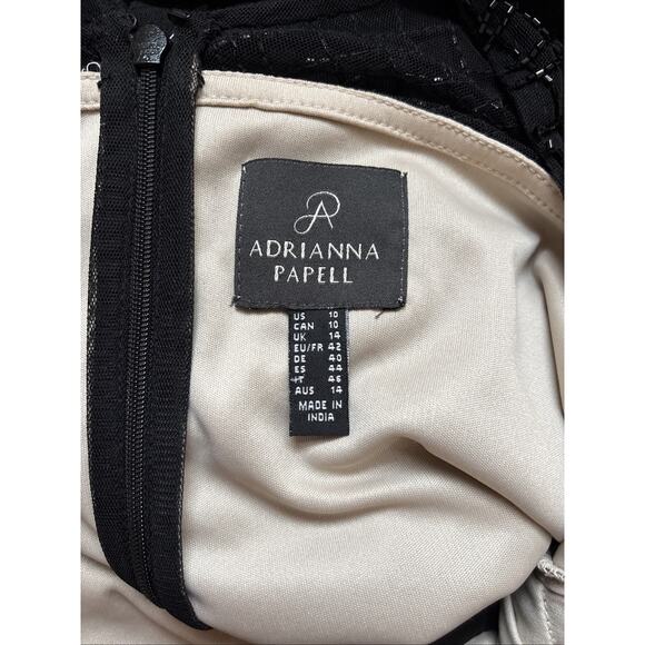 Adrianna Papell Plaid Beaded Formal Dress Women's 10 Black Side Slit Elegant - Picture 12 of 15